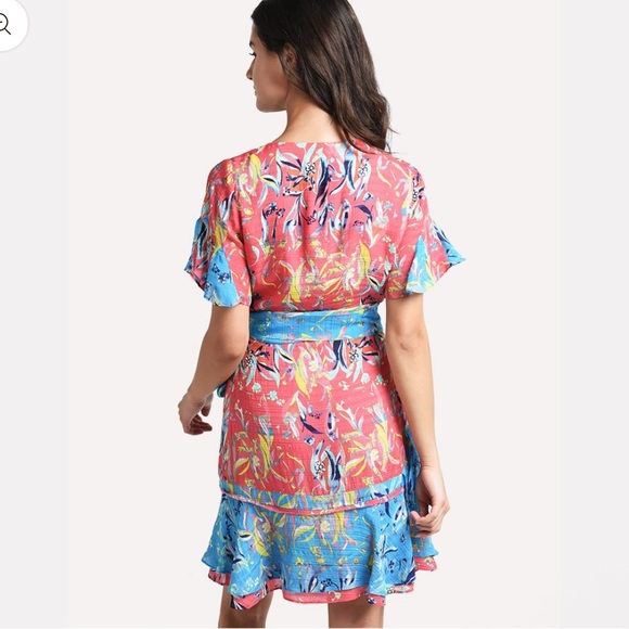 Tanya Taylor Bianka Silk Faux Wrap Floral Print Ruffle Mini Dress Size 4 Women's - Picture 6 of 16